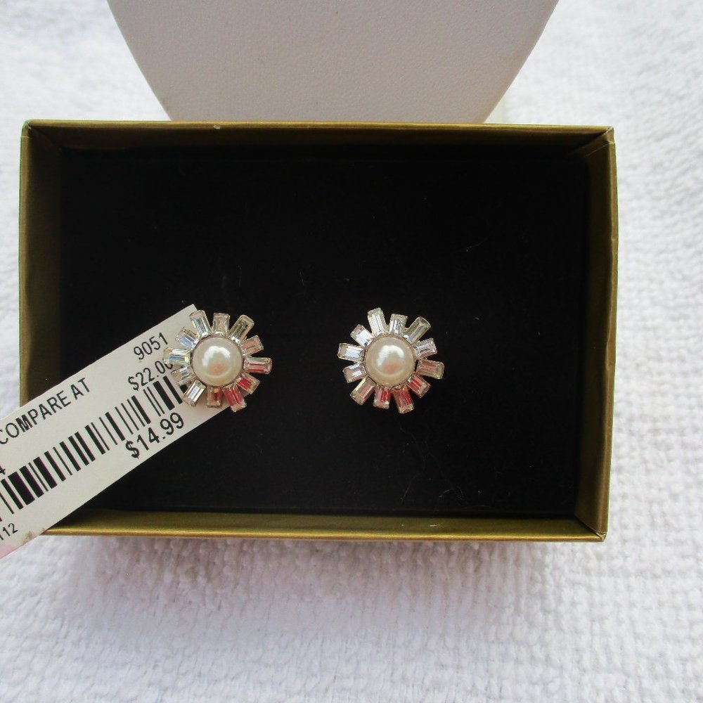 Pearl-Like and Crystal Round Earrings/NWT